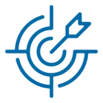 bullseye with an arrow hitting it perfectly blue icon