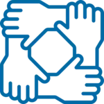 four hands holding each other in a circle shape blue icon