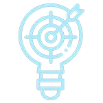 blue lightbulb with a bullseye icon