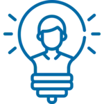 blue lightbulb with a person icon inside