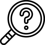 magnifying glass with a question mark inside it icon